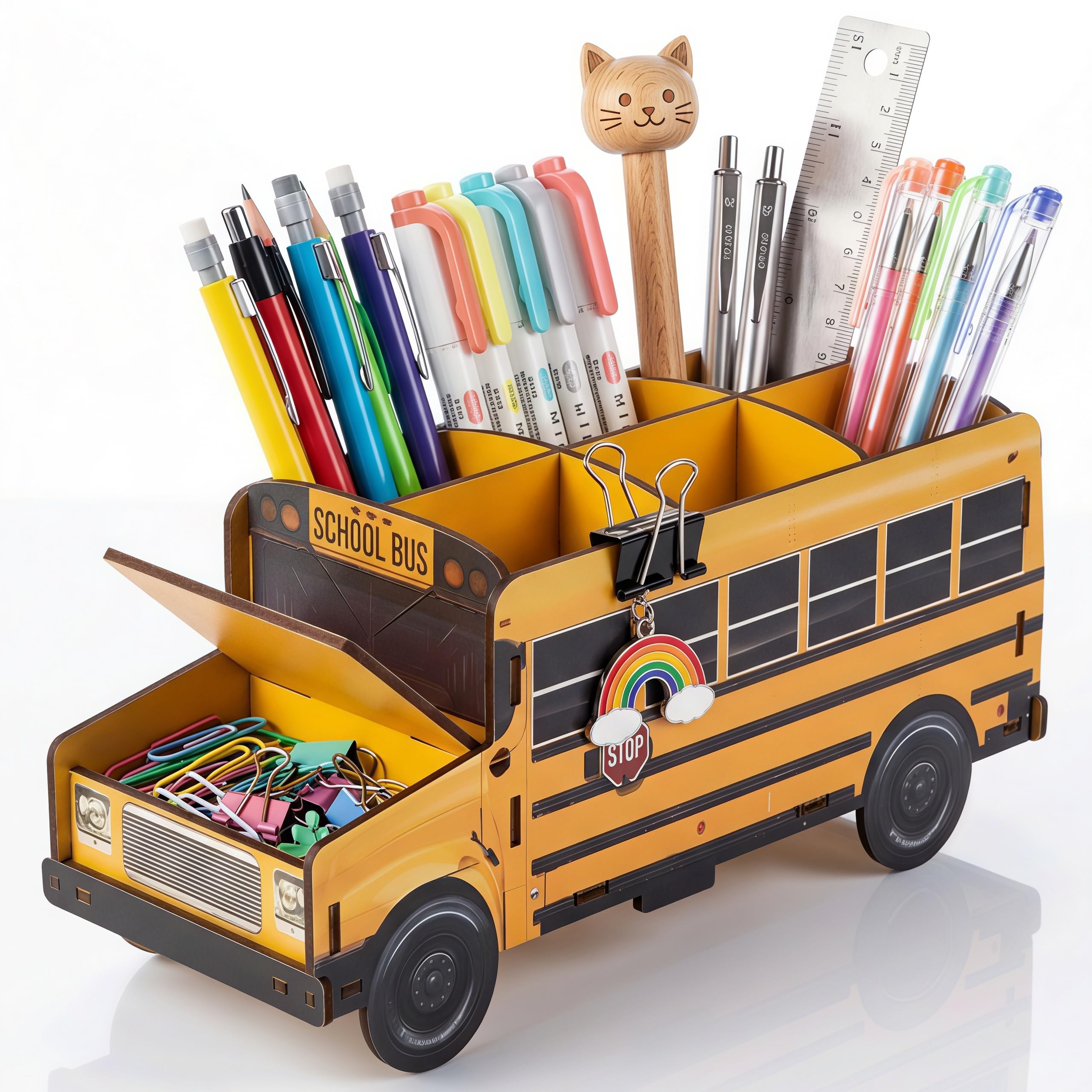 6-komorowy drewniany organizer na biurko, do szkoły, autobusu, biura, domu, szkoły (drewno)