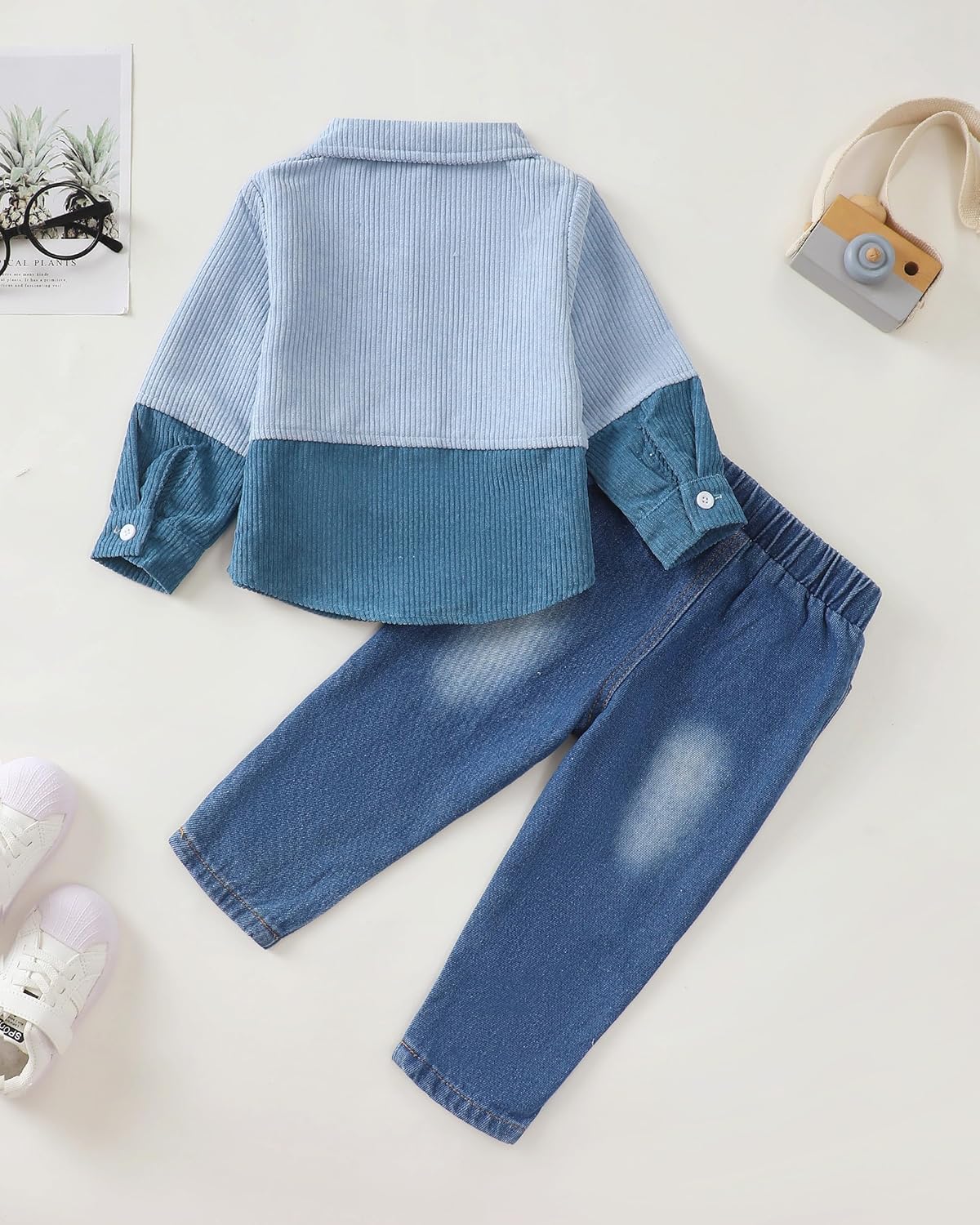 NZRVAWS Toddler Baby Boy Clothes Infant Plaid Pocket Shirt Denim Ripped Jean Pants Outfits Set 6-24 Months 2-5T - Image 4