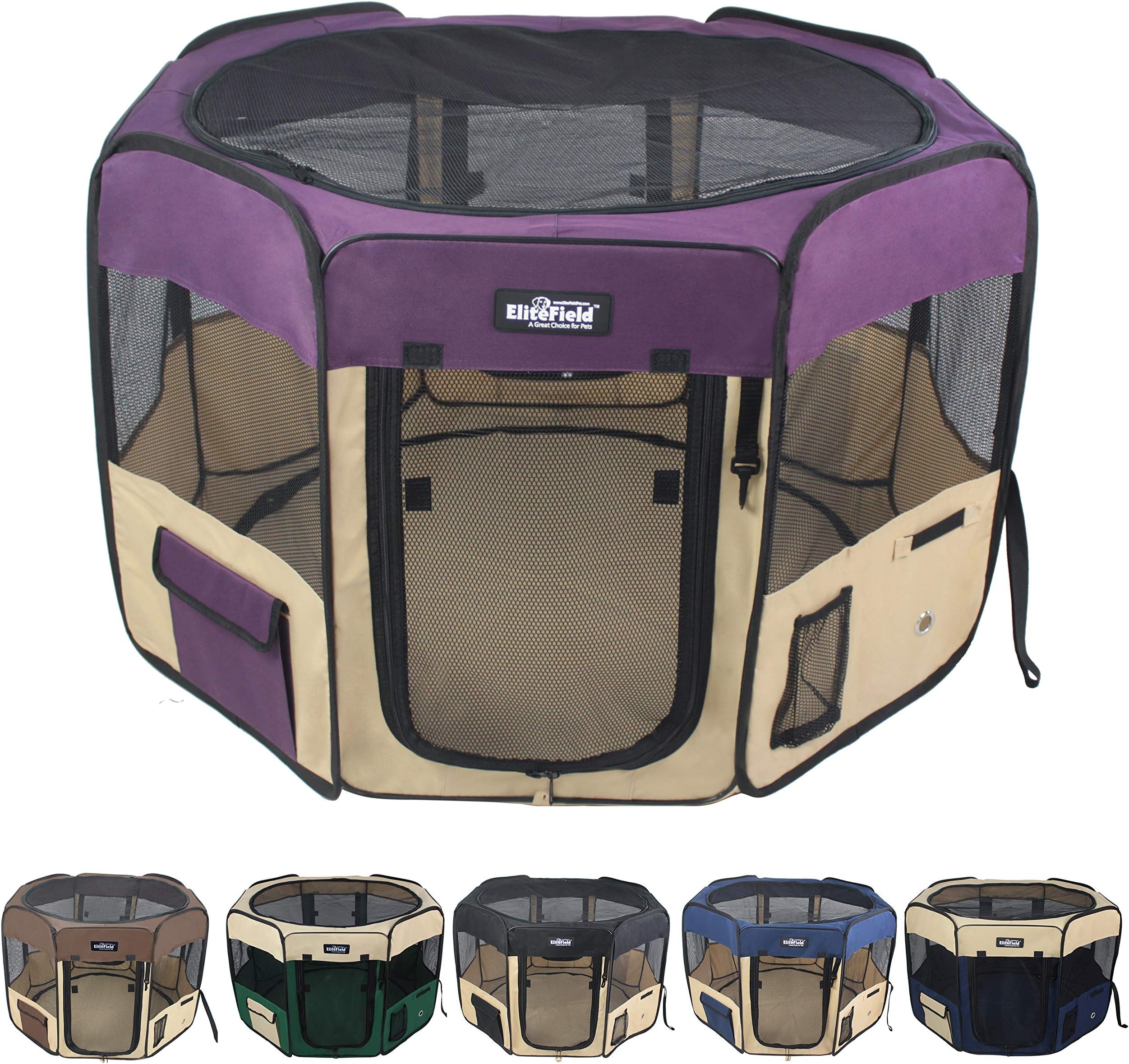 EliteField 2-Door Soft Pet Playpen (2 Year Warranty), Exercise Pen, Multiple Sizes and Colors Available for Dogs, Cats and Other Pets (36" x 36" x 24"H, Purple+Beige)