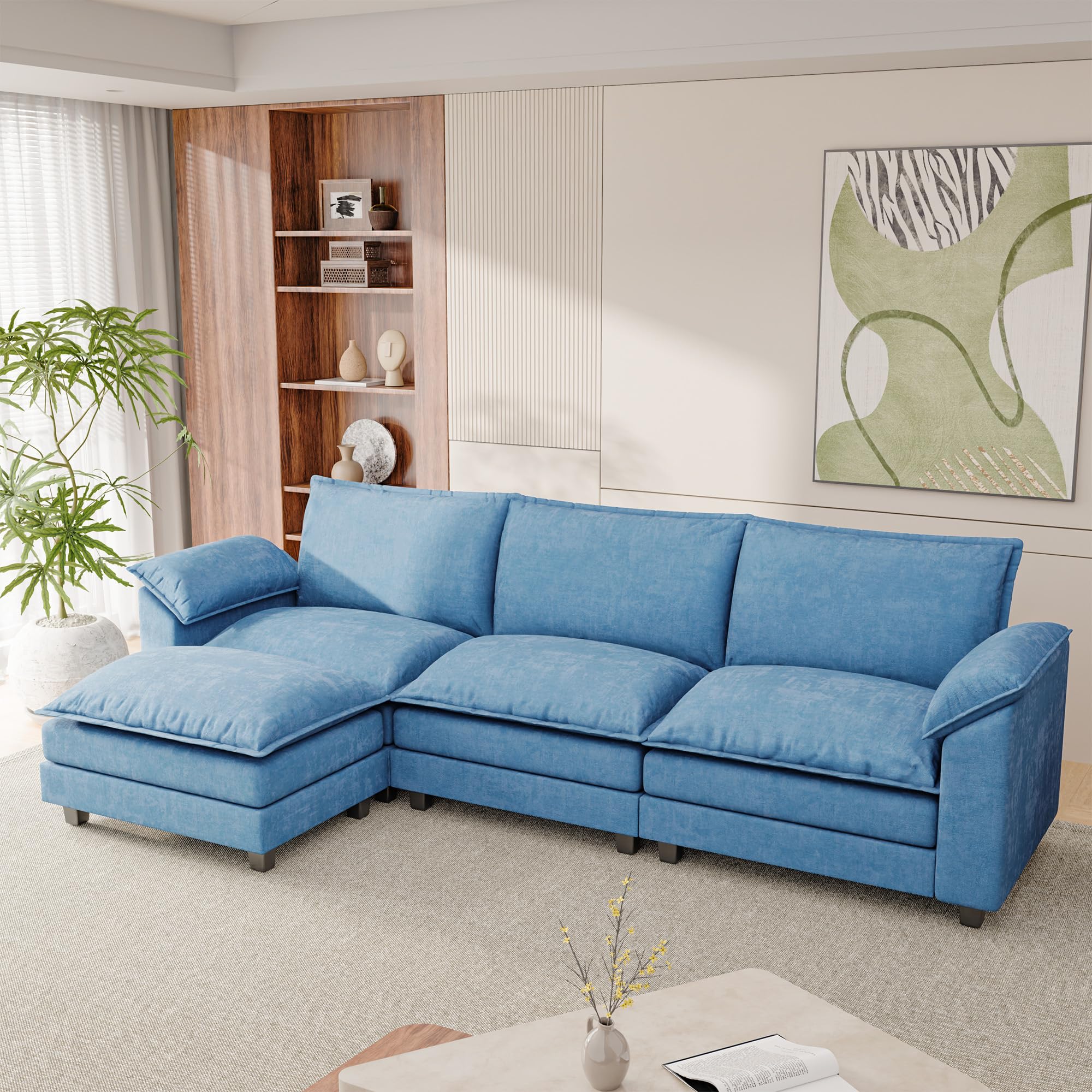118.9'' L Shaped Sectional Couch, Modular Cloud Sofa with Deep Seat & Double Layer Cushion, Modern Chenille Sofa Couches with Movable Ottoman for