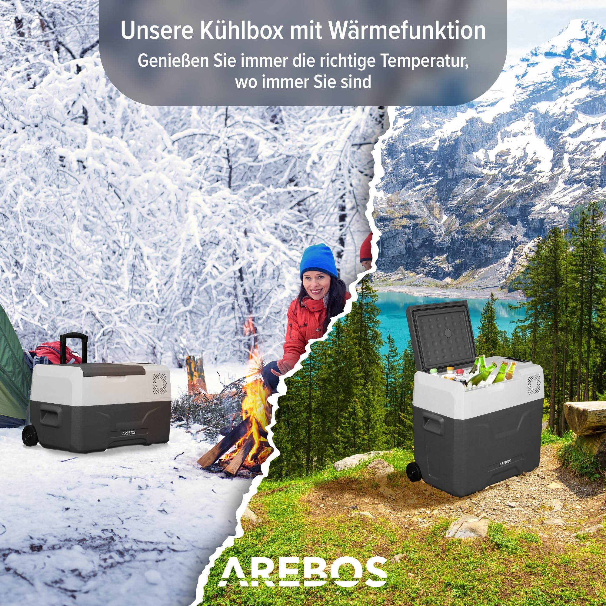 Arebos Kompressor Kühlbox 47L Elektrische Gefrierbox mit APP & Smart-Steuerung Kühl- und Wärmefunktion 12/24V 230V