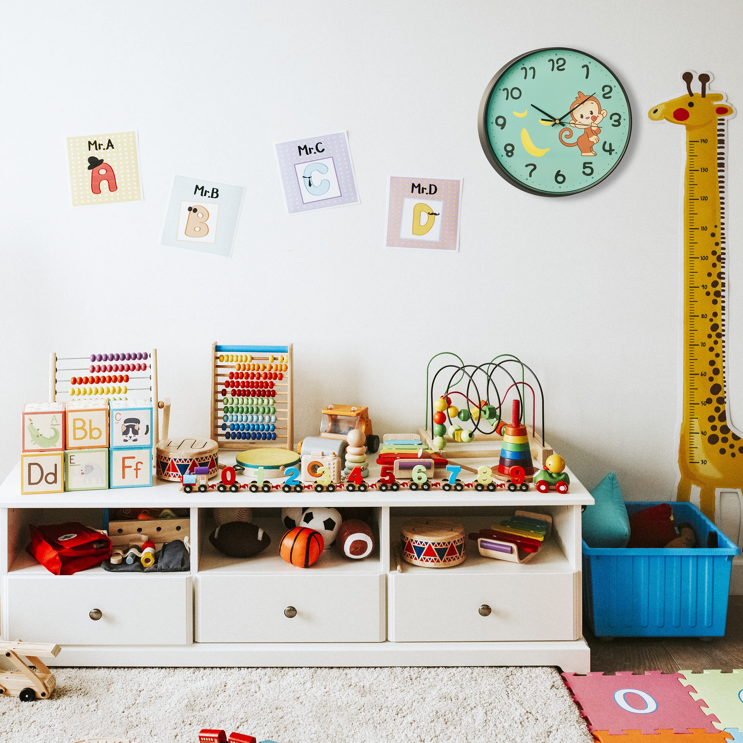Relaxdays Orologio da Parete per Bambini, Bambine, Scimmietta, Analogico, Ø 29,5 cm, Muro Cameretta Ragazzi, Colorato