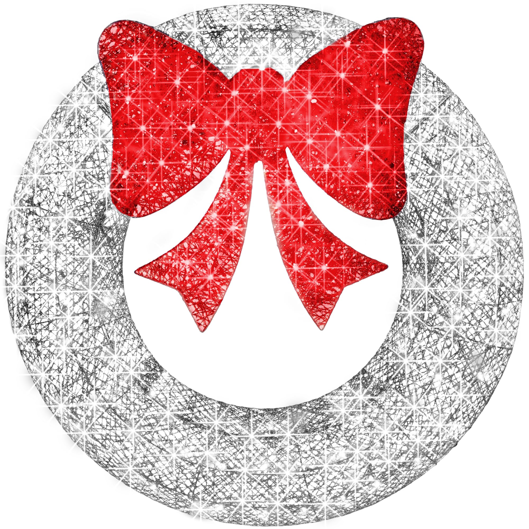 Best Choice Products 60in Pre-Lit Outdoor Christmas Wreath Decoration, LED Metal Holiday Decor for Home Exterior, Garden w/ 206 Lights, Bow - Silver/Red