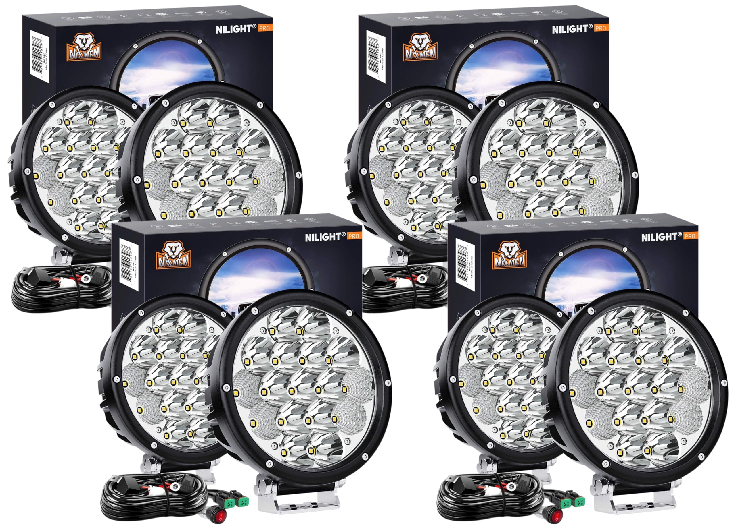 Nilight 2PCS 7Inch 85W LED Driving Light 10200LM IP68 Spot Flood Combo Round Built-in EMC Offroad Lights with 14AWG DT Connector Wiring Harness Kit for Truck ATV UTV SUV (Pack of 4)