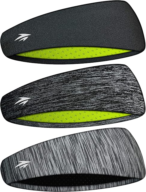 Zollen Mens Headbands 3 Packs Guys Sweatband and Sports Headband for Men for Running, Cross Training, Racquetball, Working Out