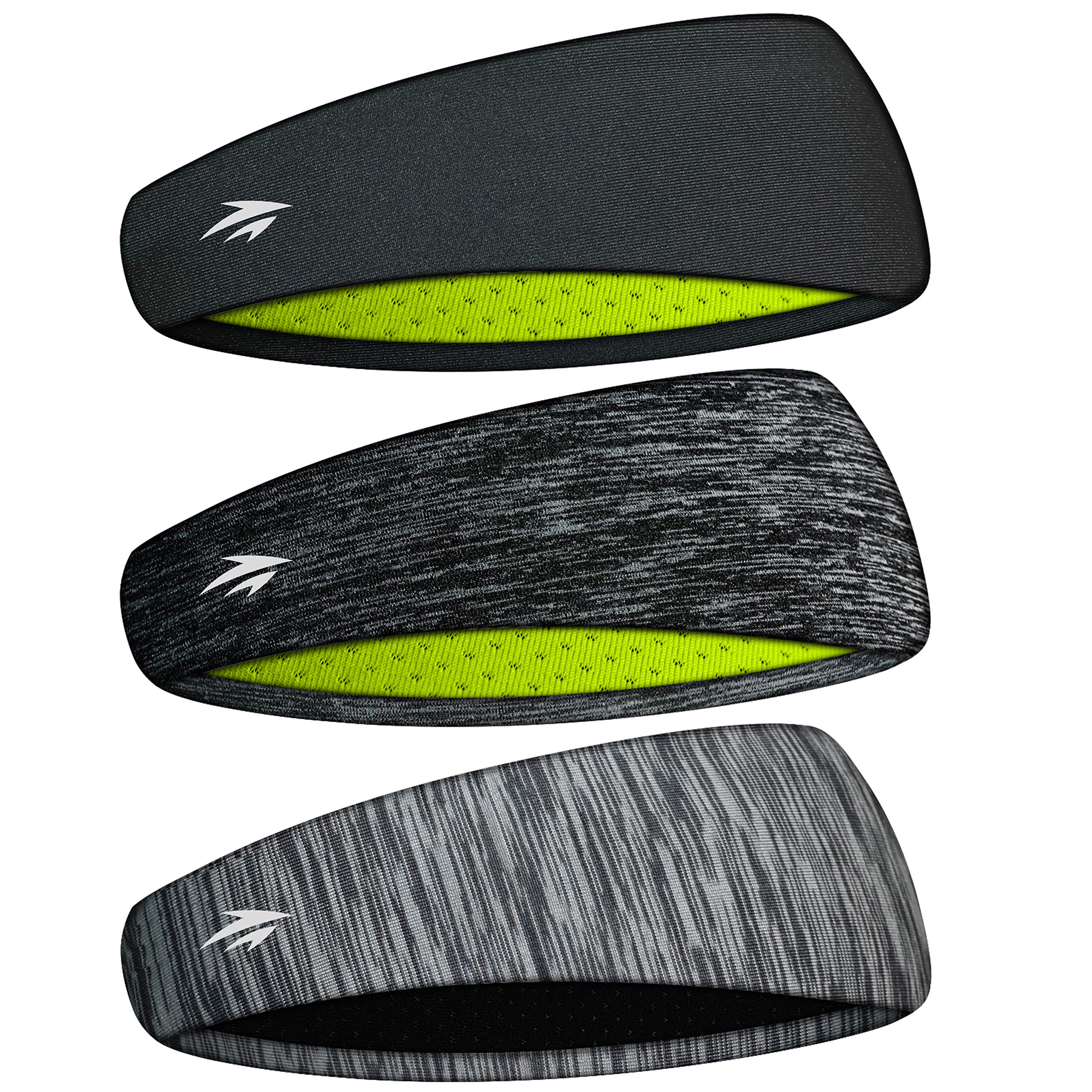 Zollen Mens Headbands 3 Packs Guys Sweatband and Sports Headband for Men for Running, Cross Training, Racquetball, Working Out, Performance Stretch and Moisture Wicking