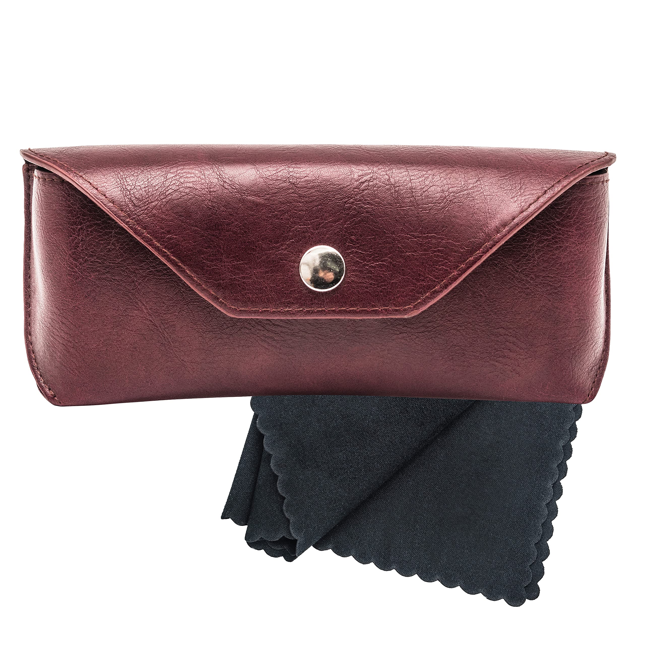Noble Pack Large PU Leather Glasses Case Holder with Microfiber Cleaning Cloth - Premium Eye Glass Carry Case for Protection - Perfect for Eyeglasses and Sunglasses (Burgundy)