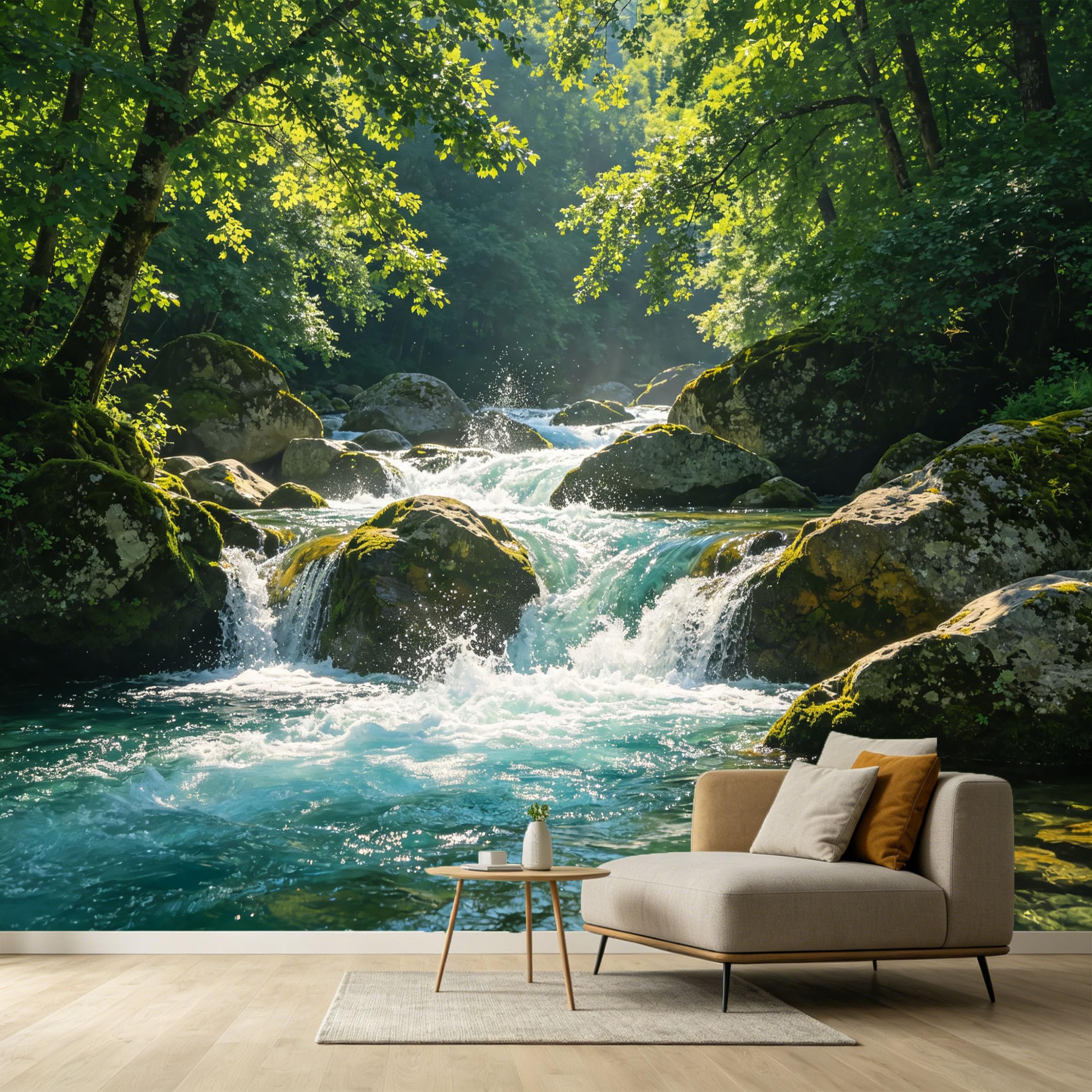 Custom Size Wall Murals Mountain Lake Forest Landscape 3D Waterfall Stones Nature Scenery SelfAdhesive Wall Fabric Removable Large Wallpaper for Photo Living Room