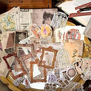 コラージュ 素材 シール 詰め合わせ Ta merry パック デザインペーパー 素材紙 紙もの シール レトロ ステッカー かわいい 女の子 おしゃれ レースペーパー ノート 背景紙 ペーパー 85枚 セット 大容量 沢山 ヴィンテージ 花 少女 人物 英字 レース フレーム (モダン)