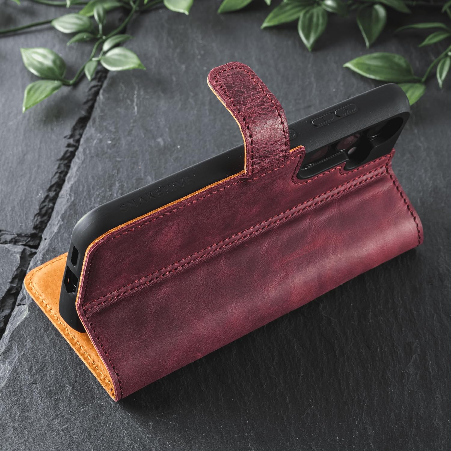 Snakehive Leather Wallet for Samsung Galaxy S25 - Real Leather Wallet Phone Case - Genuine Leather with Viewing Stand and 3 Card Holder - Flip Folio Cover with Card Slot (Plum)