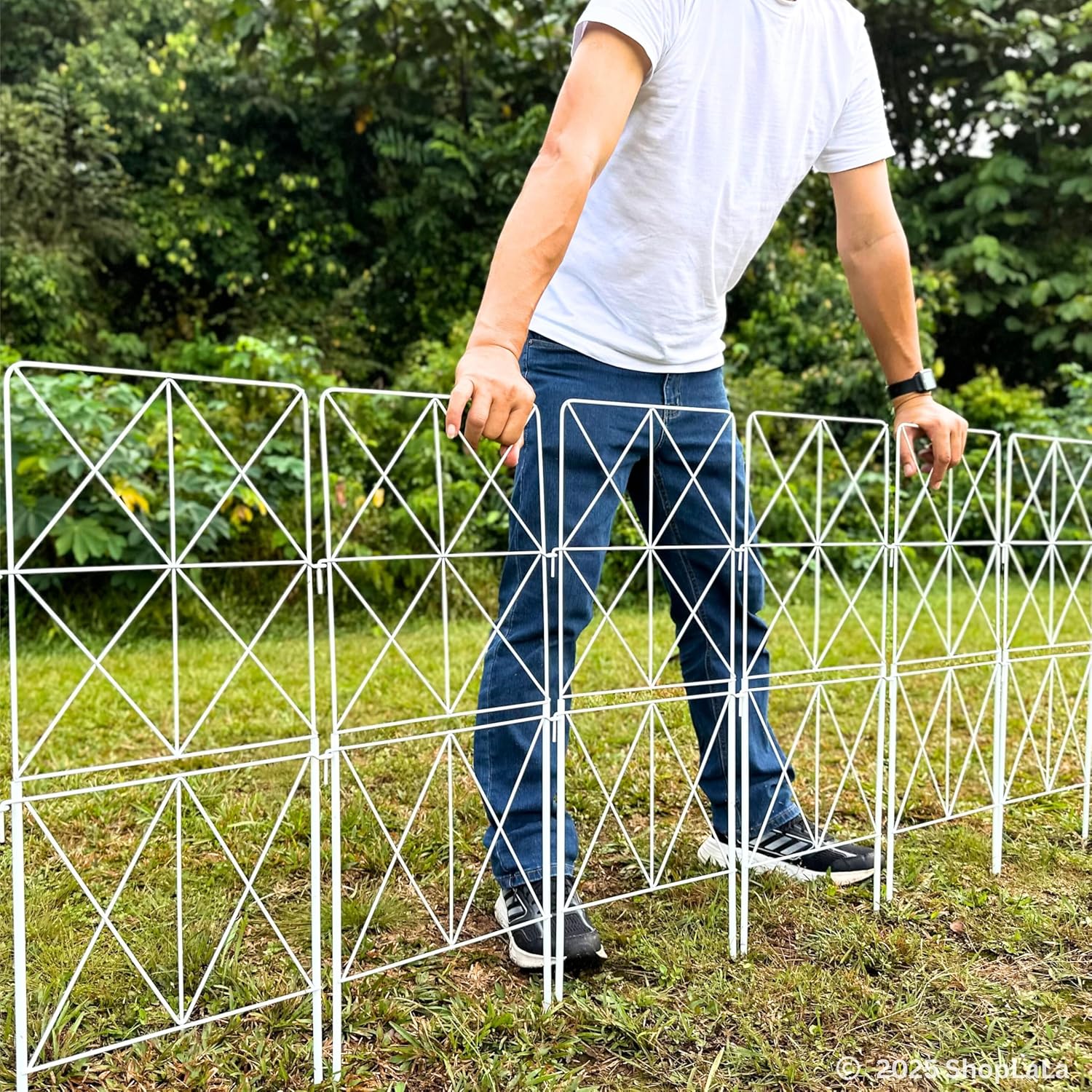 ShopLaLa Decorative Metal Garden Fence (10 Panels) 12.5in(L) x 31in(H) Animal Barrier Fencing for Dog, Rustproof White Wire Diamond Flower Bed Edging for Landscape, Lawn Yard Tall Panels Outdoor Decor