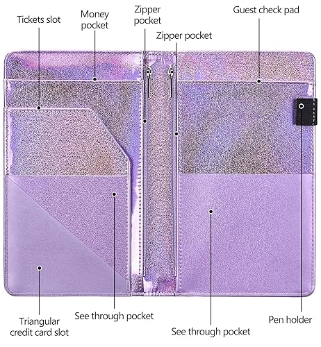 Miniatura 18 de Libreta organizadora para camarera Book&Waitstaff; de piel con brillos y cartera y bolsillo con cierre; lindo organizador con bolsillo para monedas