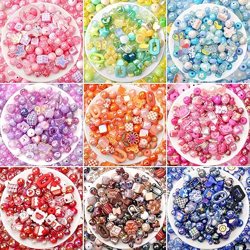 Miniatura 5 de Cuentas acrílicas surtidas de 3.53 onzas, cuentas de estrella de corazón de mariposa, cuentas de color AB, lindas cuentas sueltas redondas pastel a