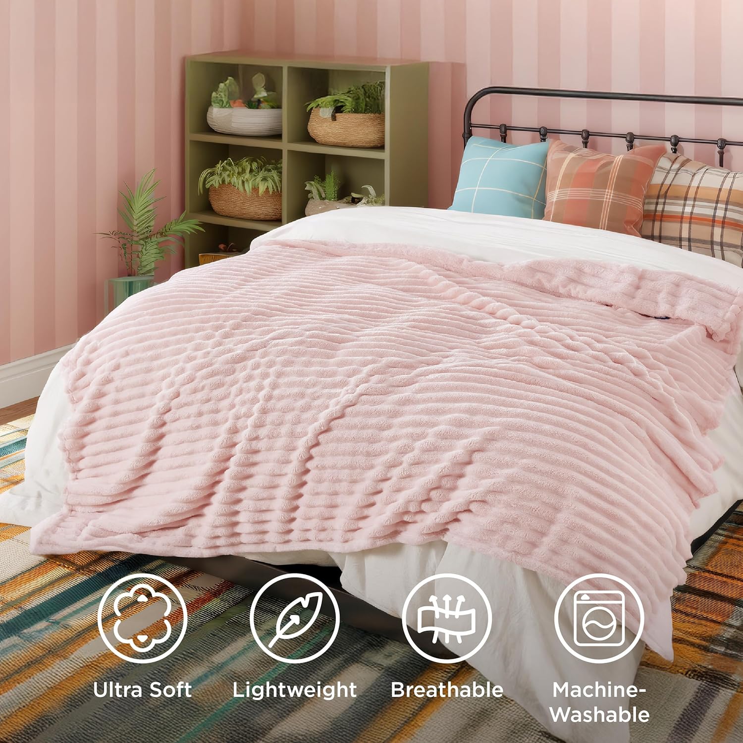 Bedsure GentleSoft Blankets Queen Size for Bed - Cozy Soft Blankets for Women, Cute Large Fleece Throws for Girls, Crystal Pink, 90x90 Inches thumbnail