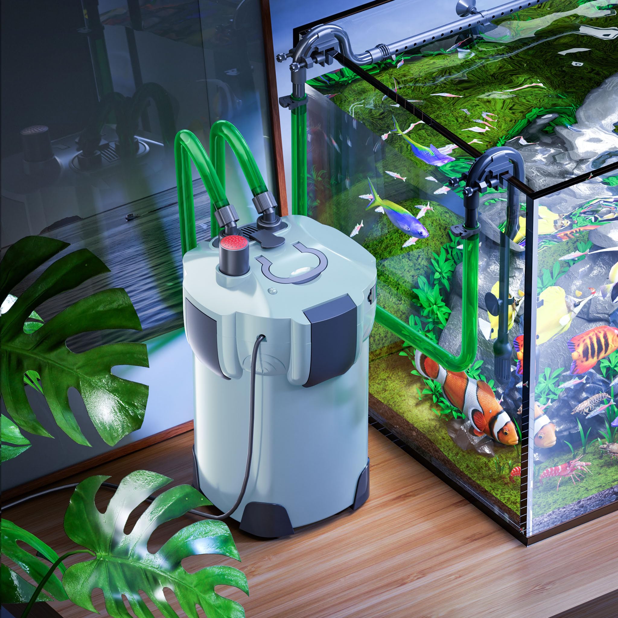 SunSun HW-404A Filtre extérieur pour Aquarium, débit 2000 l/h, avec 4 Étapes de Filtration, Matériaux et Pompe 55 W, Filtre Externe