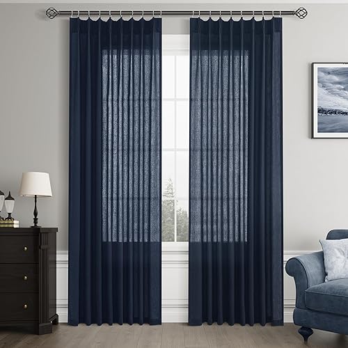 Miniatura 69 de Joywell Cortinas de Ventana de Lino con Pliegues Pinzados de 84 Pulgadas de Largo, Pestañas Traseras con Anillas de Clip, Cortinas Semitransparentes