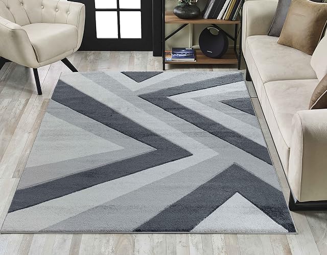 Serdim Rugs Valencia Modern Zig Zag Design Carved Area Rugs Grey Black 60x110 cm Rectangle