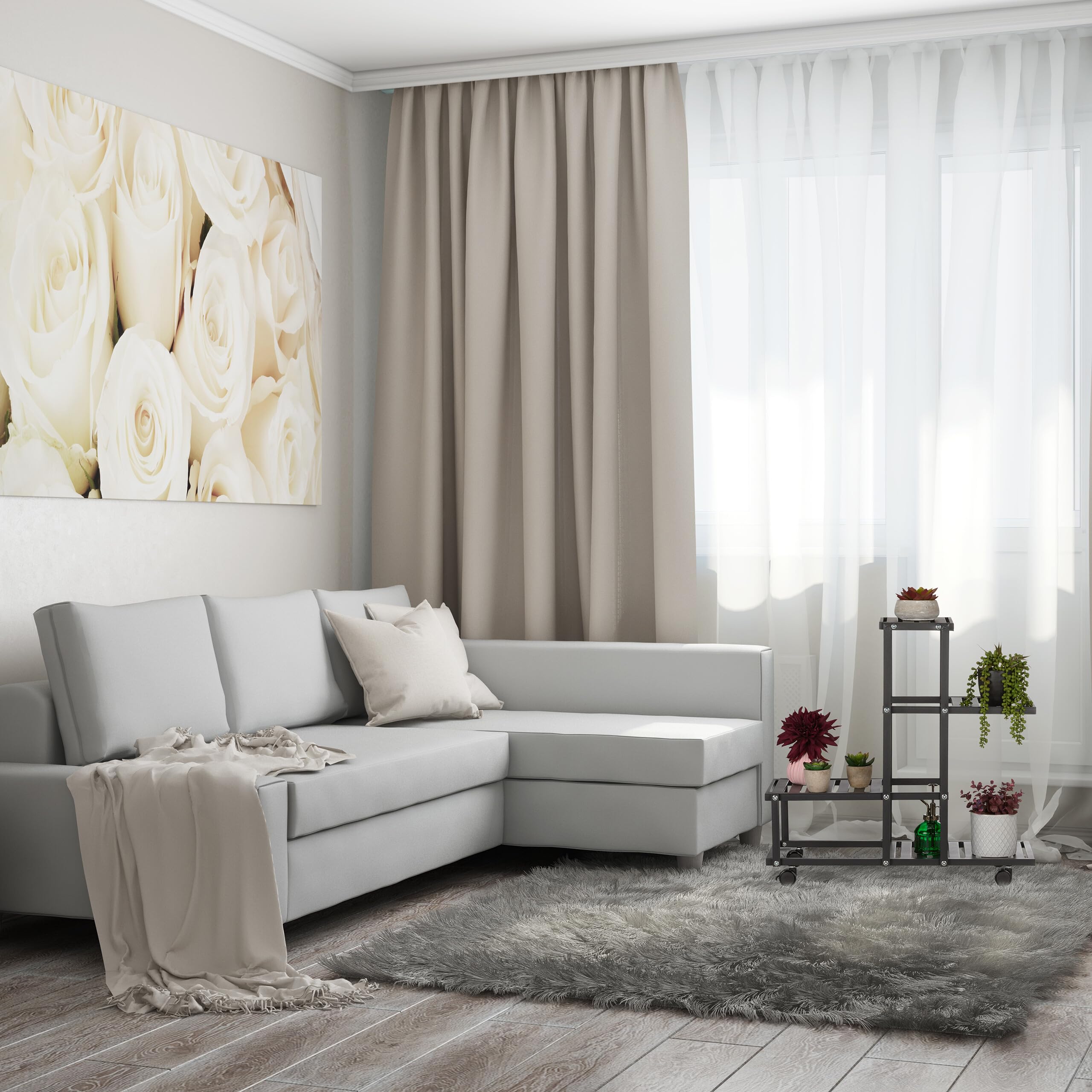 Relaxdays Scaffale Portapiante con Rotelle, 60,5 x 61,5 x 26 cm, a 4 Ripiani, in Acciaio, Portafiori e Portavasi, Nero