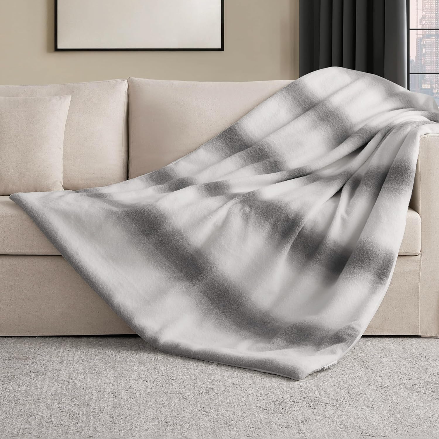 Nine West Faux Cashmere Throw Blanket, 50"x70", Ombre Stripe Gray