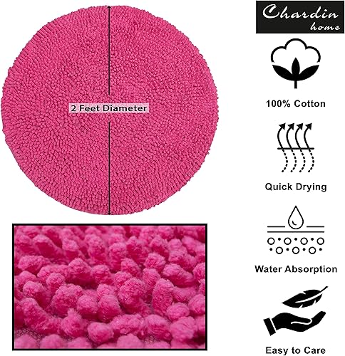 Miniatura 7 de Chardin home Hot Pink Round Bath Mat  2 feet Boho Bathroom Rug  Also Perfect for Kids Rooms, Nurseries, Bedside, dorms, Half Baths and Powder Rooms