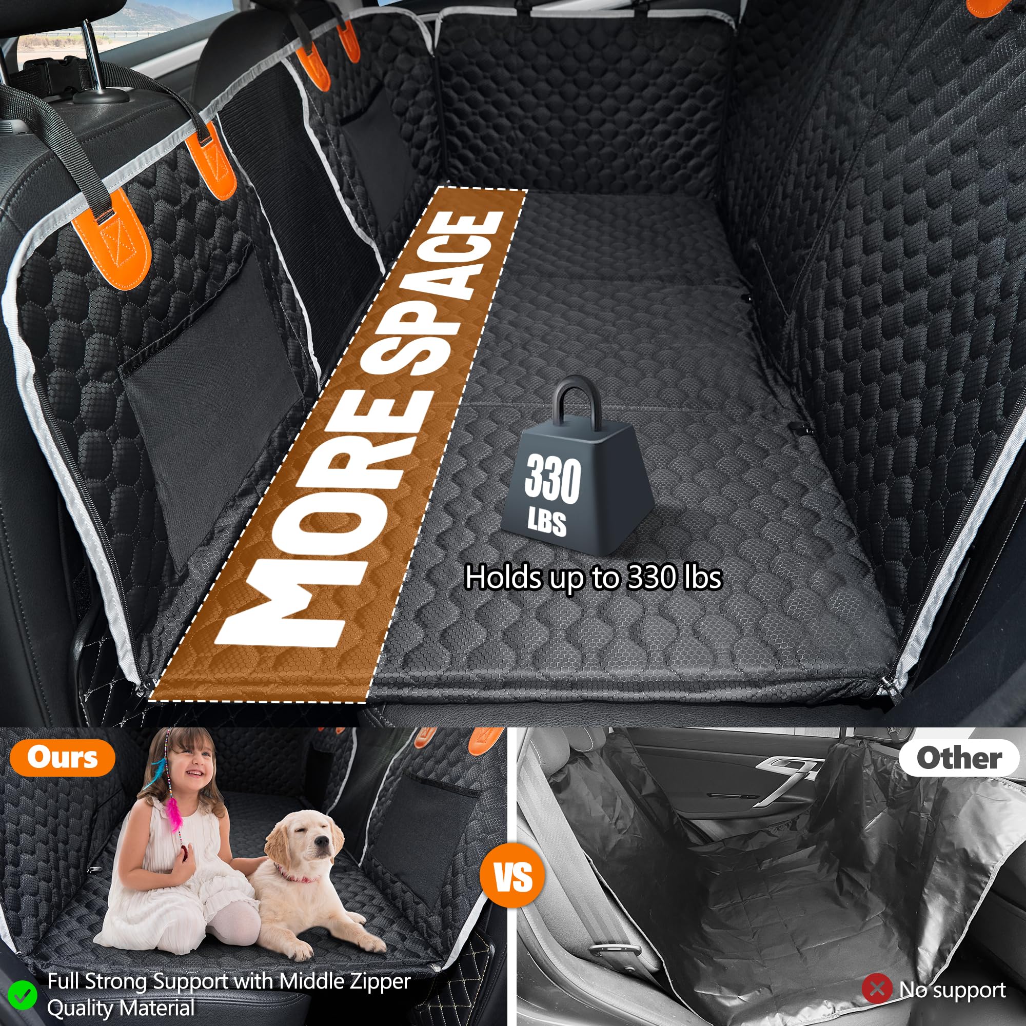 ANOSOSPECIAL posteriore Seat Extender, Dog Car Seat Cover, Impermeabile Pet Amaca Letto di Viaggio, Facile Pulire per Auto SUV Truck (Nero)