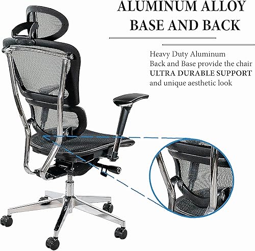 Miniatura 7 de Ergomax Silla giratoria de oficina ejecutiva ajustable con alto reposacabezas deslizador de asiento malla negra base y respaldo de aluminio altura