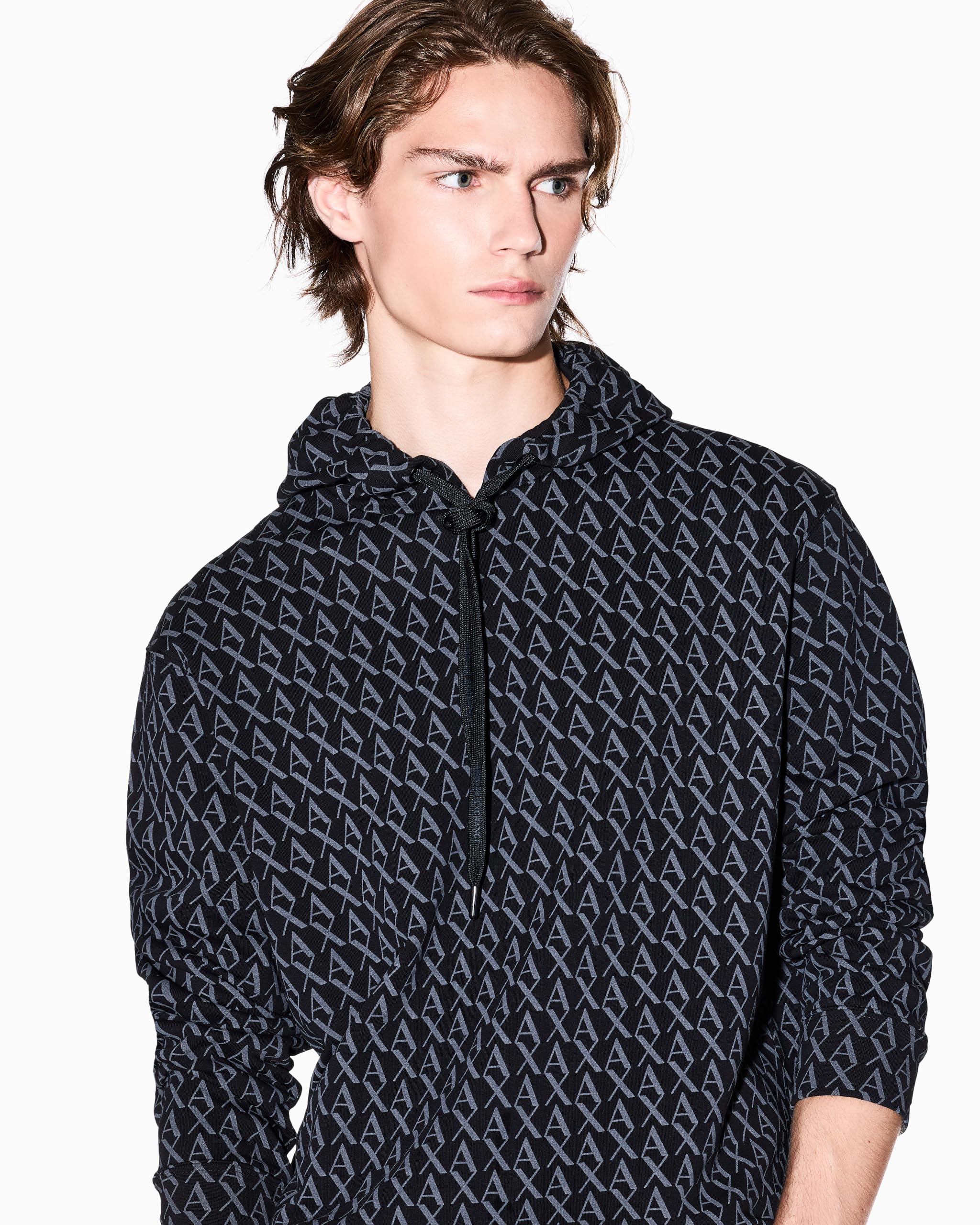 Armani Exchange Essential, All Over Logo Sudadera con Capucha Hombre (Pack de 1)