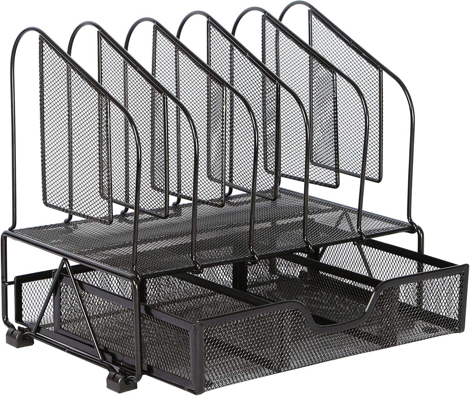 Beiz Office Desk Organizers and Accessories with Drawer, 5 Upright Slots File Folder Storage Desktop Organizer, Mesh Desk Supplies Organization Rack for Office Home Workspace College Dorm School Black : Clothing, Shoes & Jewelry