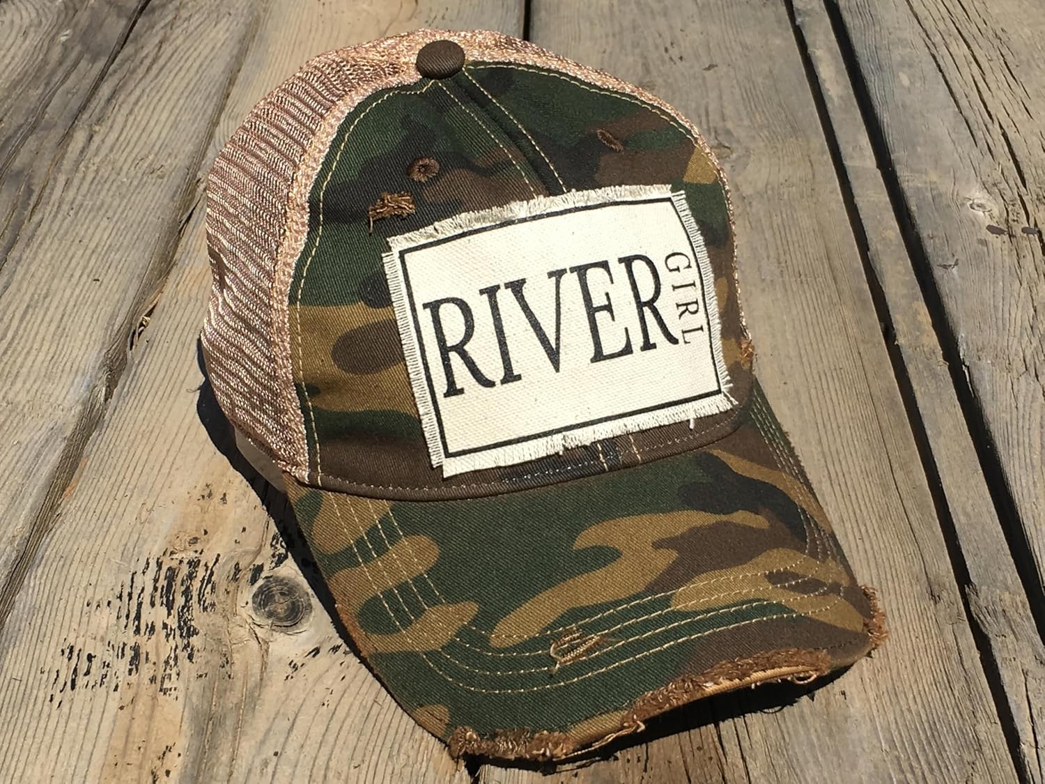 VINTAGE LIFE River Girl Distressed Trucker Cap, Camo, Cotton, Polyester, Indoor, Outdoor - Image 2