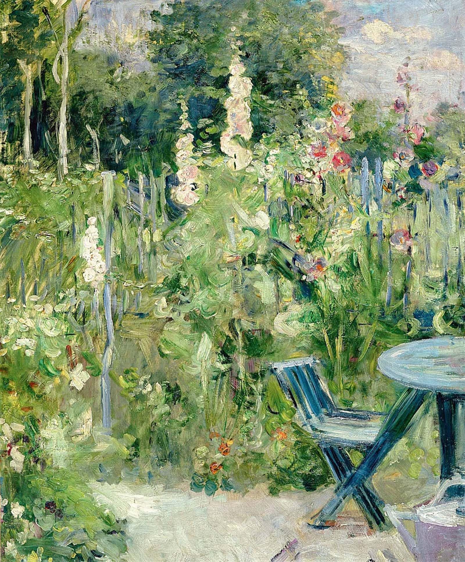POSTERIIk Vintage Art Print Images Pictures Print Hollyhocks Roses Hollyhocks by Berthe Morisot Modern Colour Posters for Office Home Decor 60x90cm