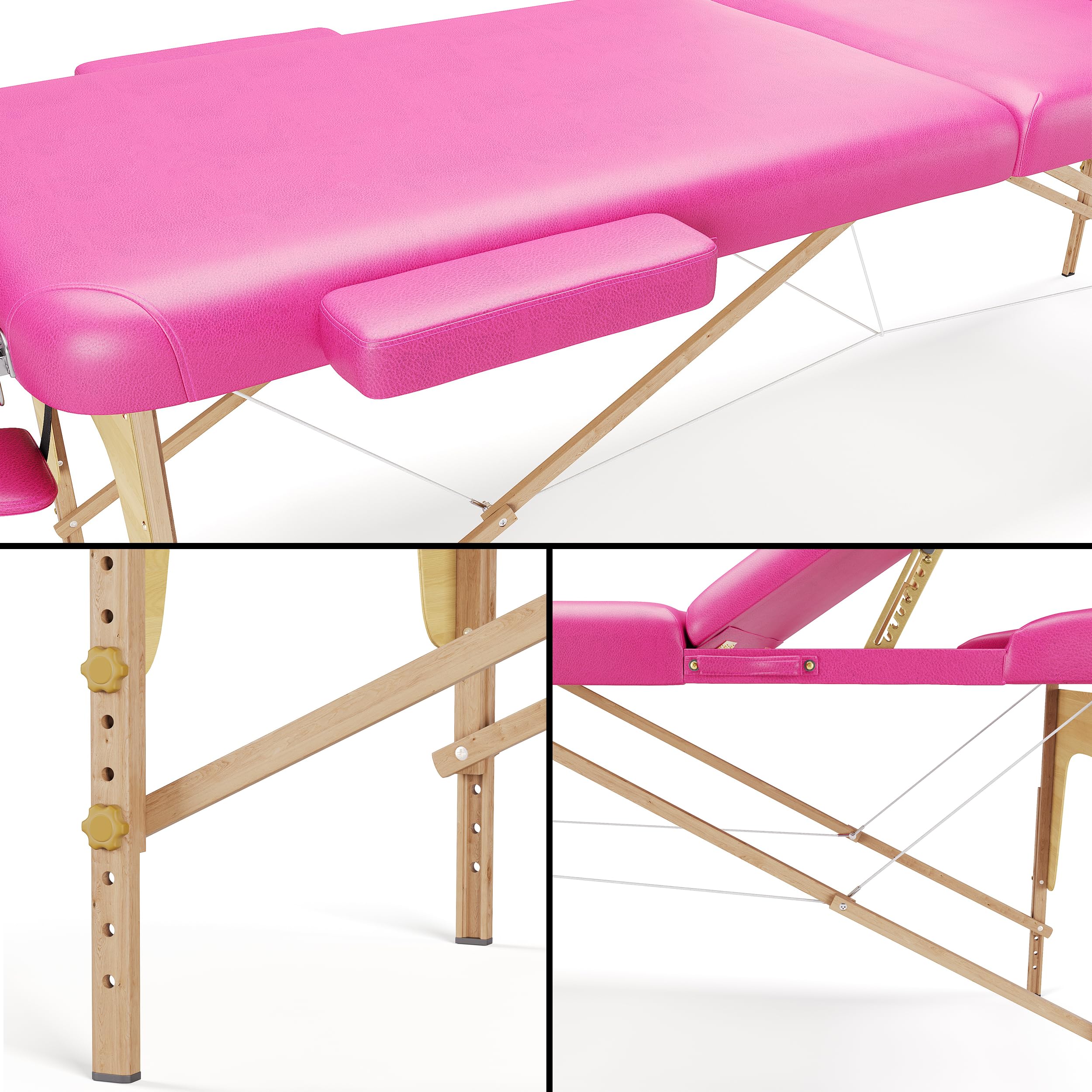 Beltom® Lettino Massaggio Rosa 3 Zone Nuovo Modello 195X70 CM + PORTAROTOLO Pannello Reiki Angoli ARROTONDATI RINFORZATI - Portatile Pieghevole ESTETICA Fisioterapia FISIOTERAPISTA Tattoo Tatuaggi
