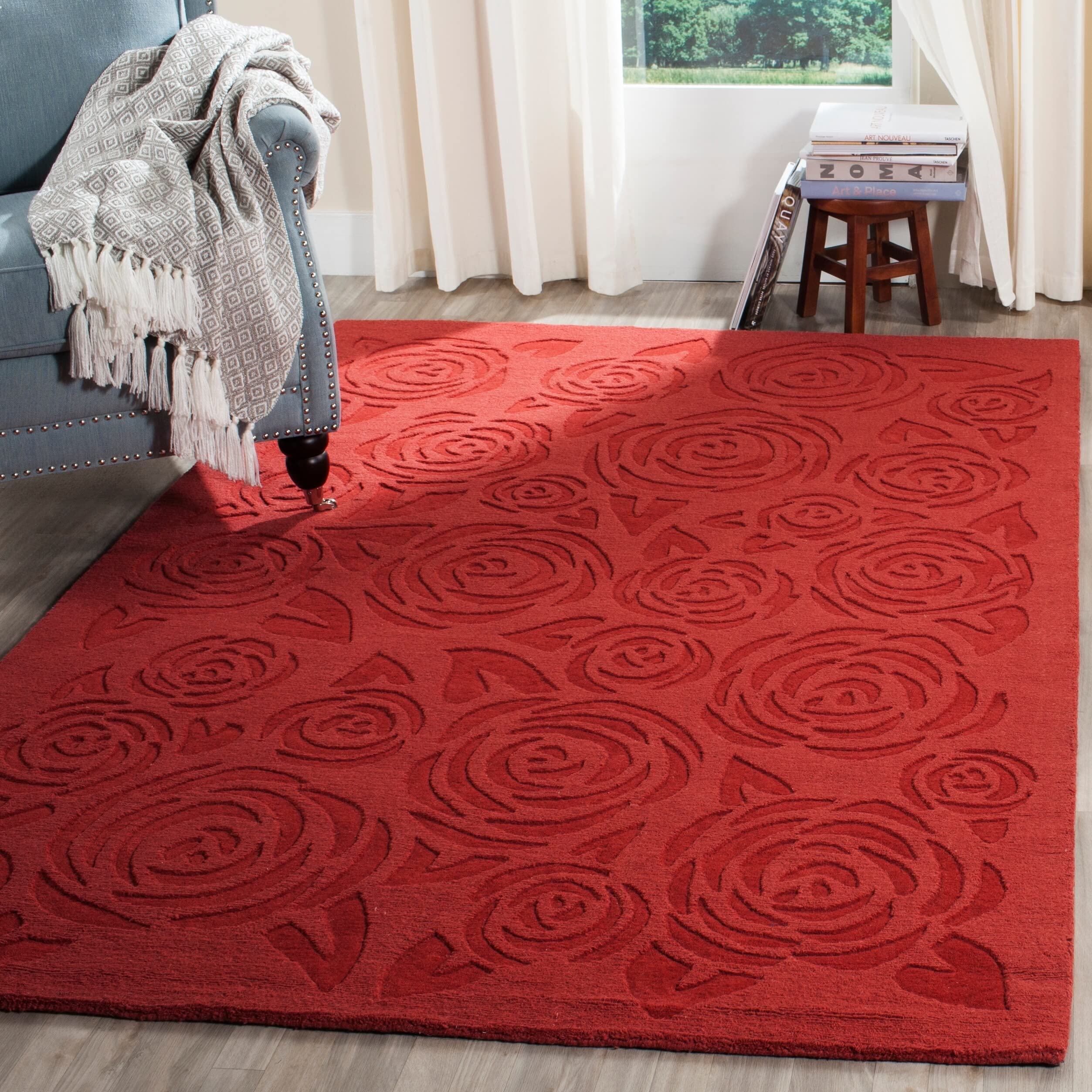 Martha Stewart Collection by SAFAVIEH 5' x 8' Vermillion MSR4618A Handmade Block Print Rose Wool Area Rug
