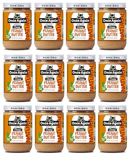 Once Again Mantequilla de maní natural, cremosa, 16 onzas, sin sal, sin azúcar, certificado sin gluten, vegano, kosher, verificado sin OMG, tarro de