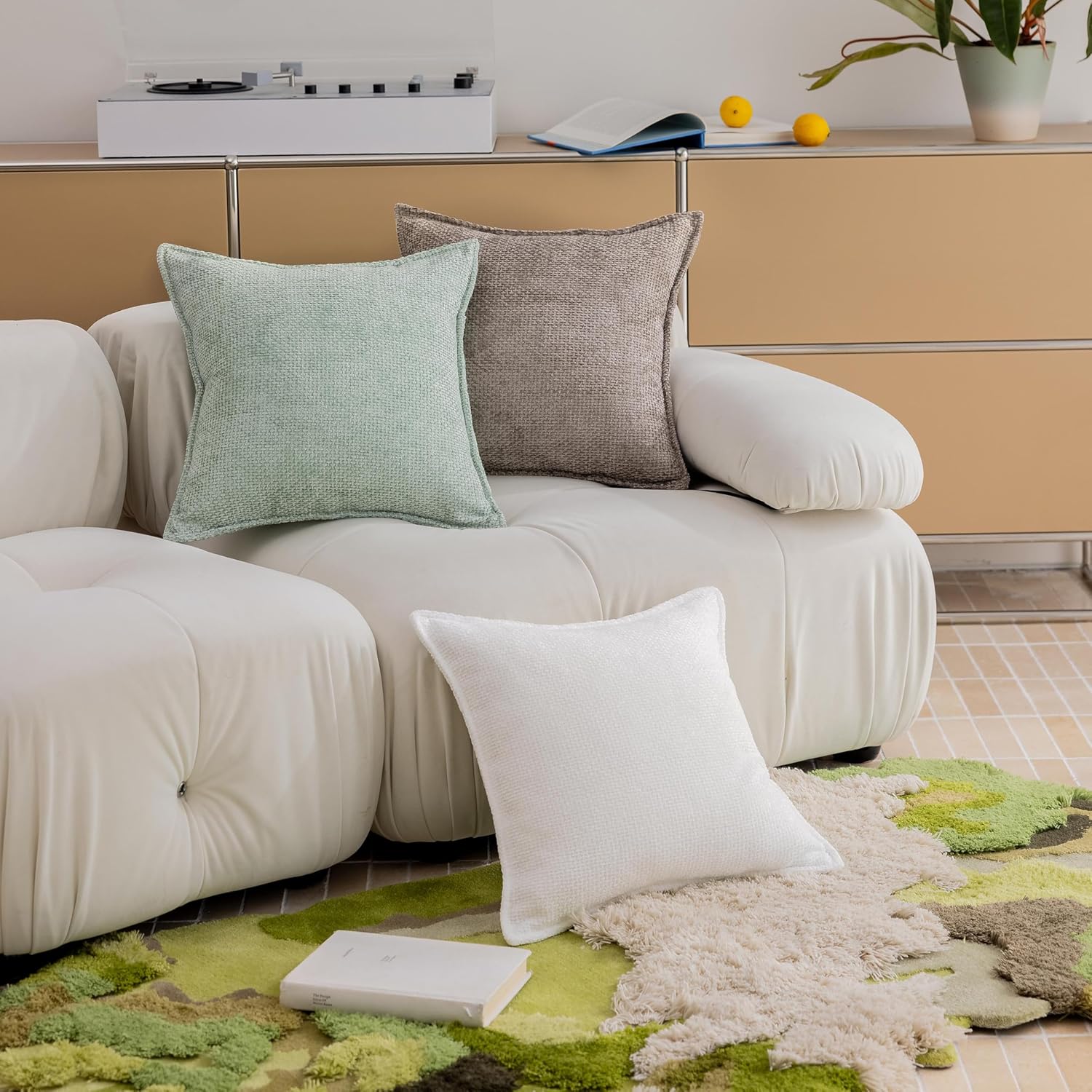 Home Brilliant Waffle Spring Pillow Covers 24x24 Set of 2 Super Soft Green Throw Pillow Covers Chenille Euro Shams Decorative Pillowcases for Couch Bed Room, 24 x 24 inch, Sage Green