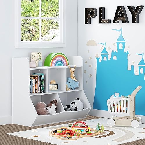 Miniatura 6 de UTEX Organizador de almacenamiento de juguetes con estantería, cubo de varios estantes para niños, juguetes, organizador de almacenamiento para