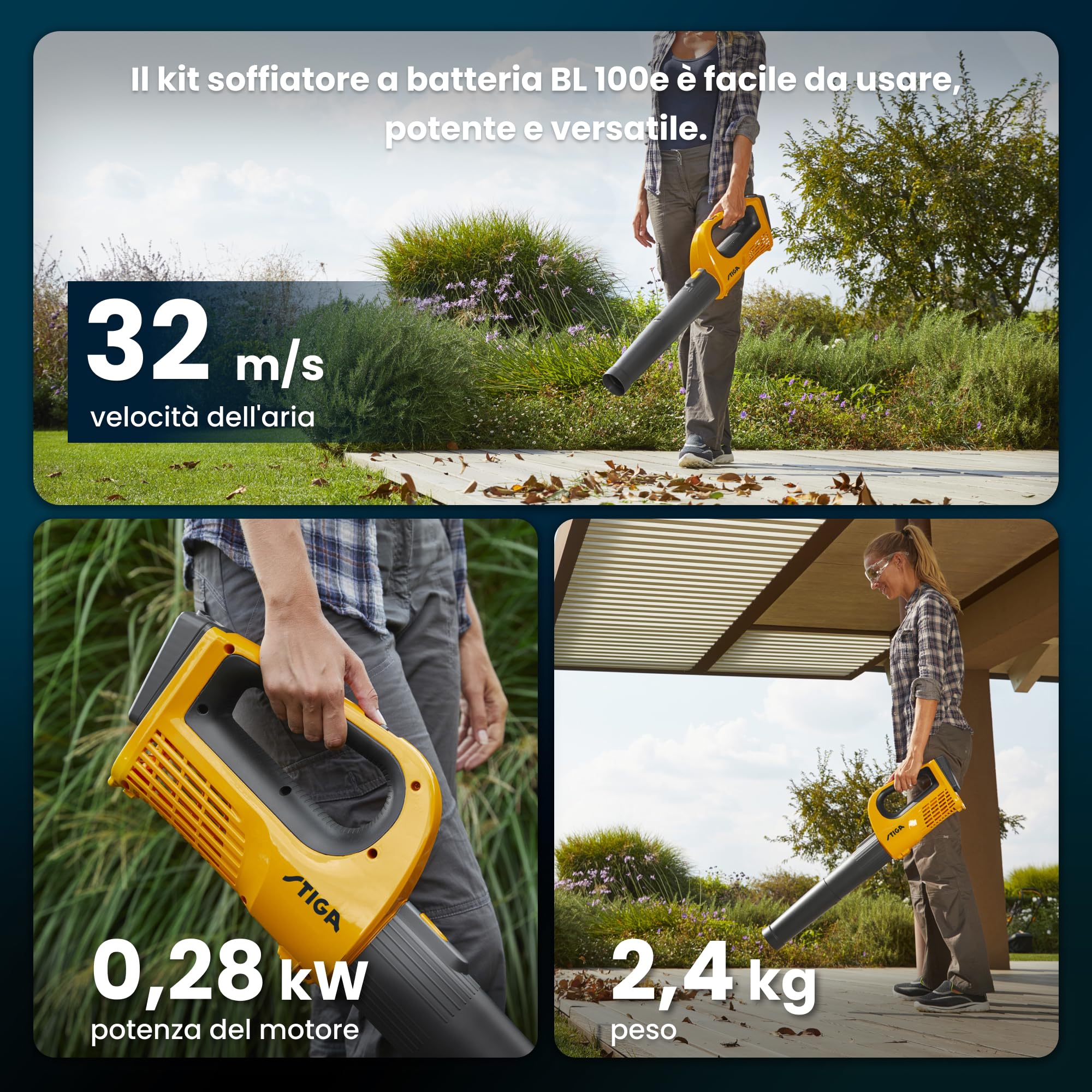 STIGA BL 100e Kit Soffiatore A Batteria, 20 V, 4 Ah – Autonomia 40 min, Impugnatura Ergonomica – Per Giardino E Vialetto