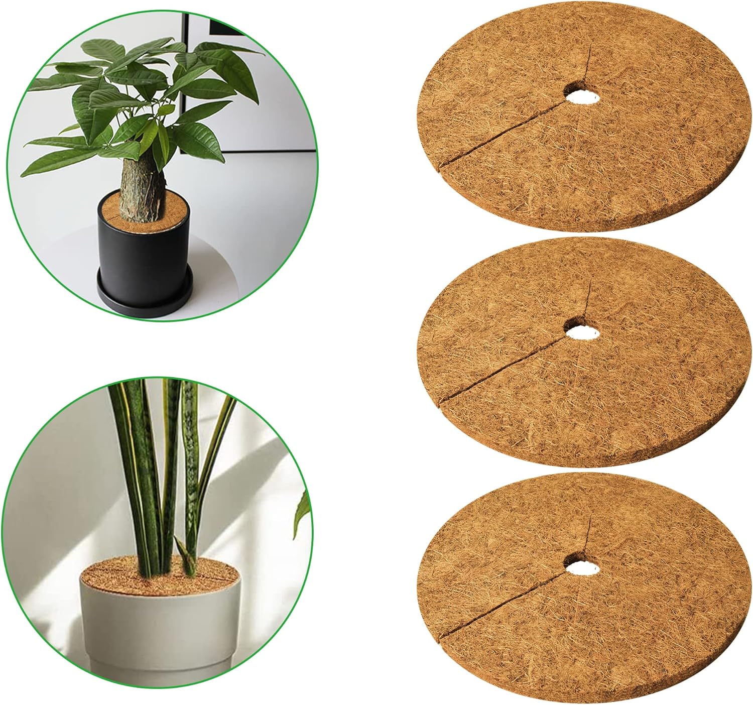 Y&M 3 PCS 30" Dia Coconut Fibers Tree Mulch Ring Mat, 30