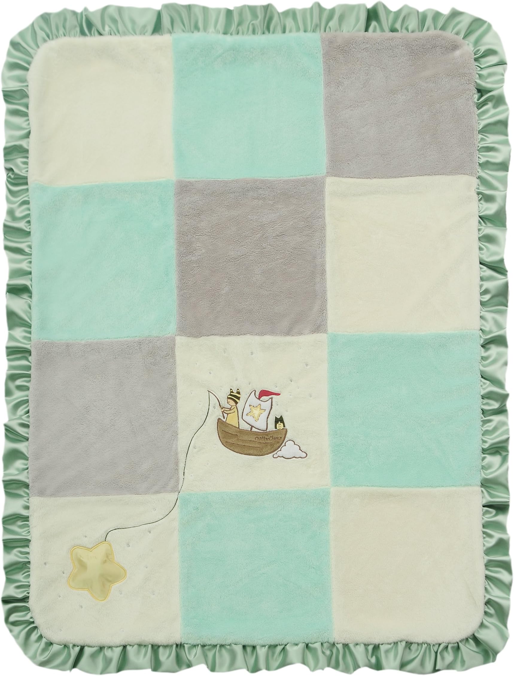 Twinkles of Joy Light Up and Musical Receiving Baby Blanket, Green Star Fisher