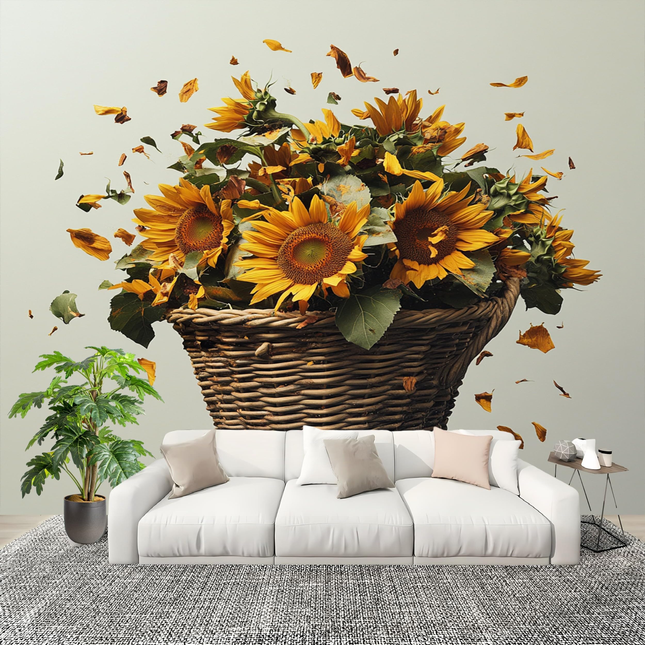 Papier peint intissé tournesols haut de gamme beige 450 cm