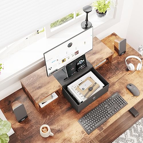 Miniatura 2 de Soporte elevador para monitor con cajón de almacenamiento, soporte para monitor de computadora de 25 pulgadas con soportes para tableta y teléfono