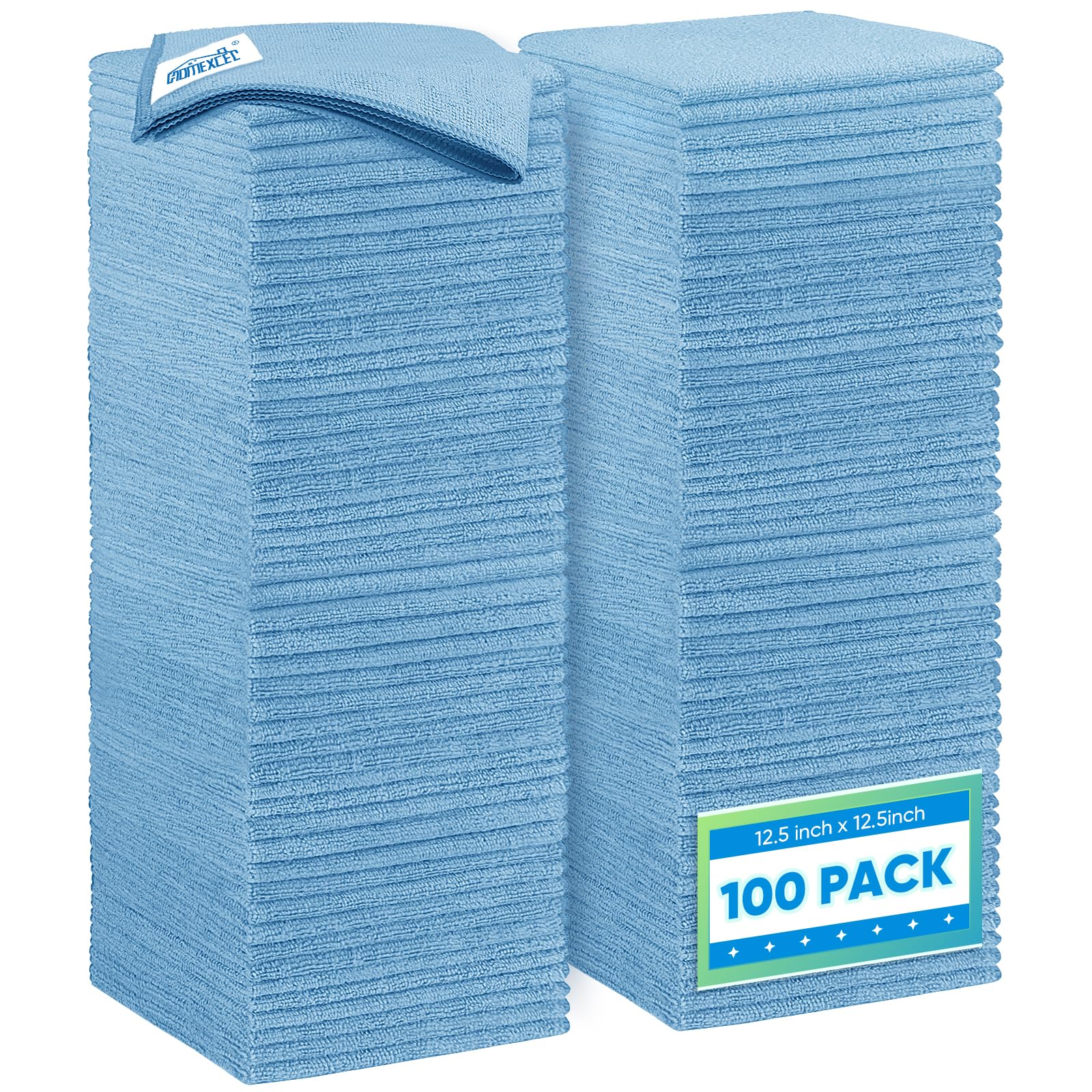 HOMEXCEL Blue Microfiber Cleaning Cloth 100PK, Towels for Cars, 12.5×12.5"