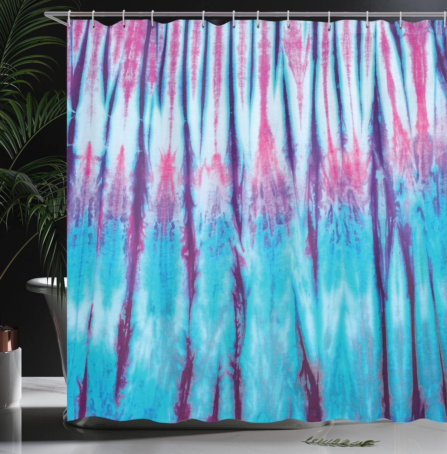 Ambesonne Ethnic Shower Curtain, Close up of Vertical Gradient Tie Dye Effect Hippie Alter Life Retro Art Print, Cloth Fabric Bathroom Decor Set with Hooks, 69" W x 70" L, Blue Pink