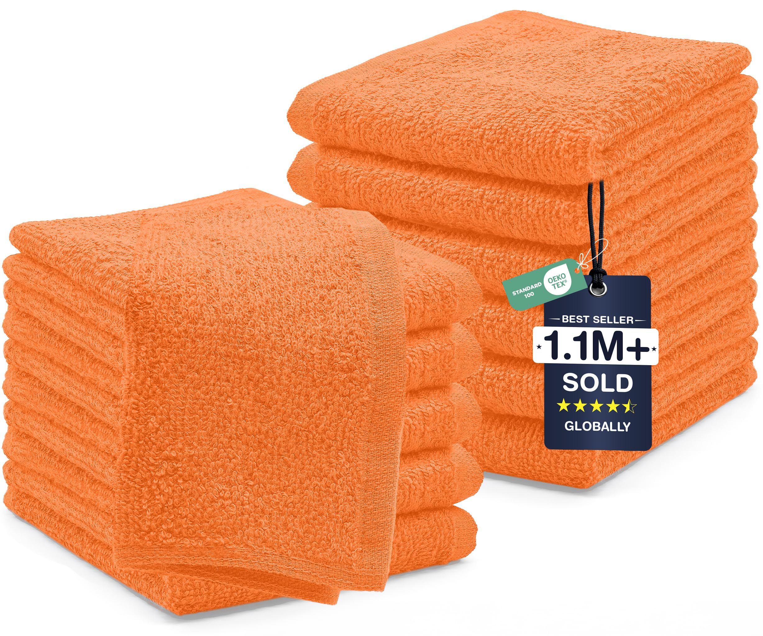 DAN RIVER 12 Pack Cotton Wash Cloths Set for Showering [12x12] Orange
