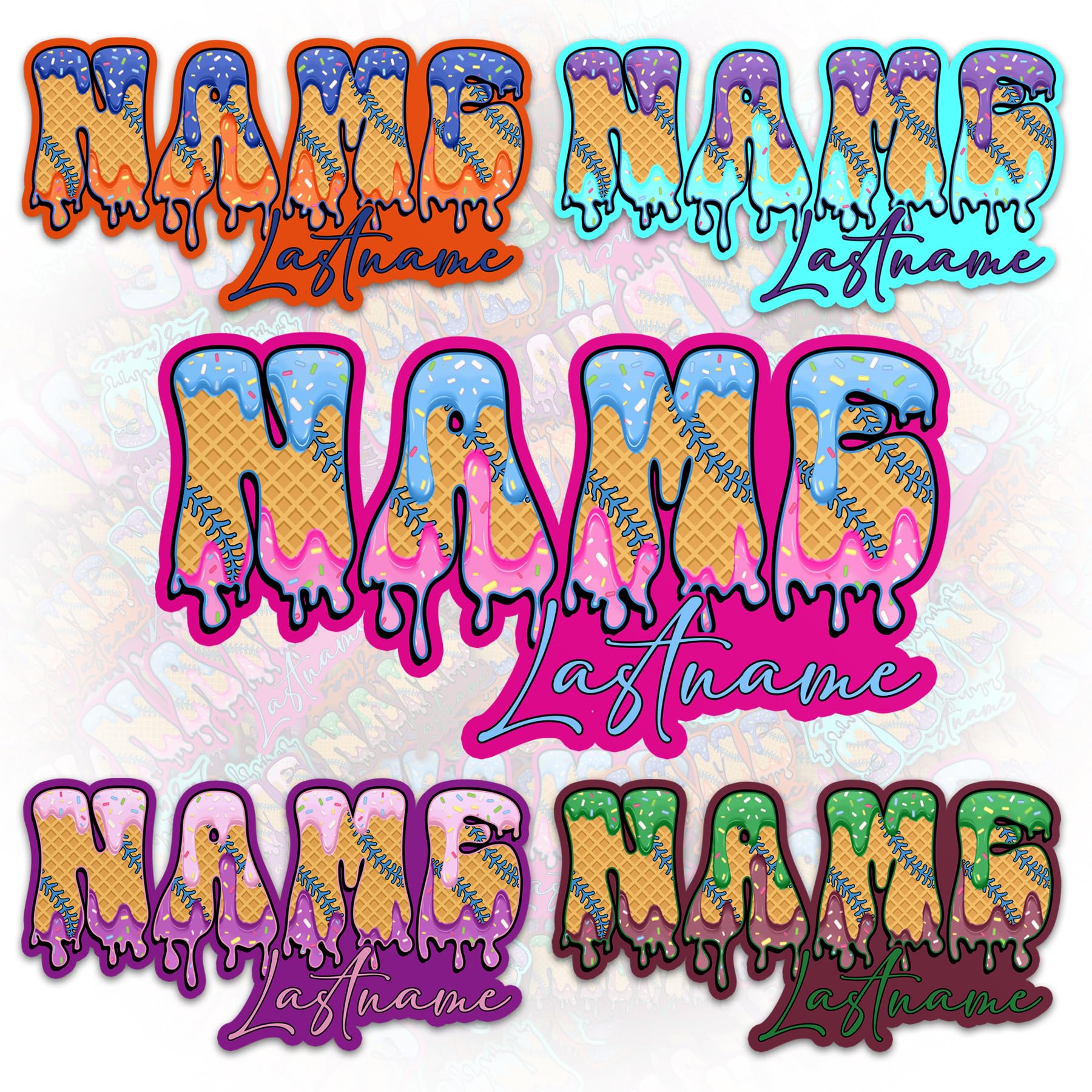 Custom Sports Name Sticker Personalized Baseball Coquette Bow Ice Cream Drip Sprinkle Waterproof Vinyl Stickers for Laptop Water Bottle Cars Phone