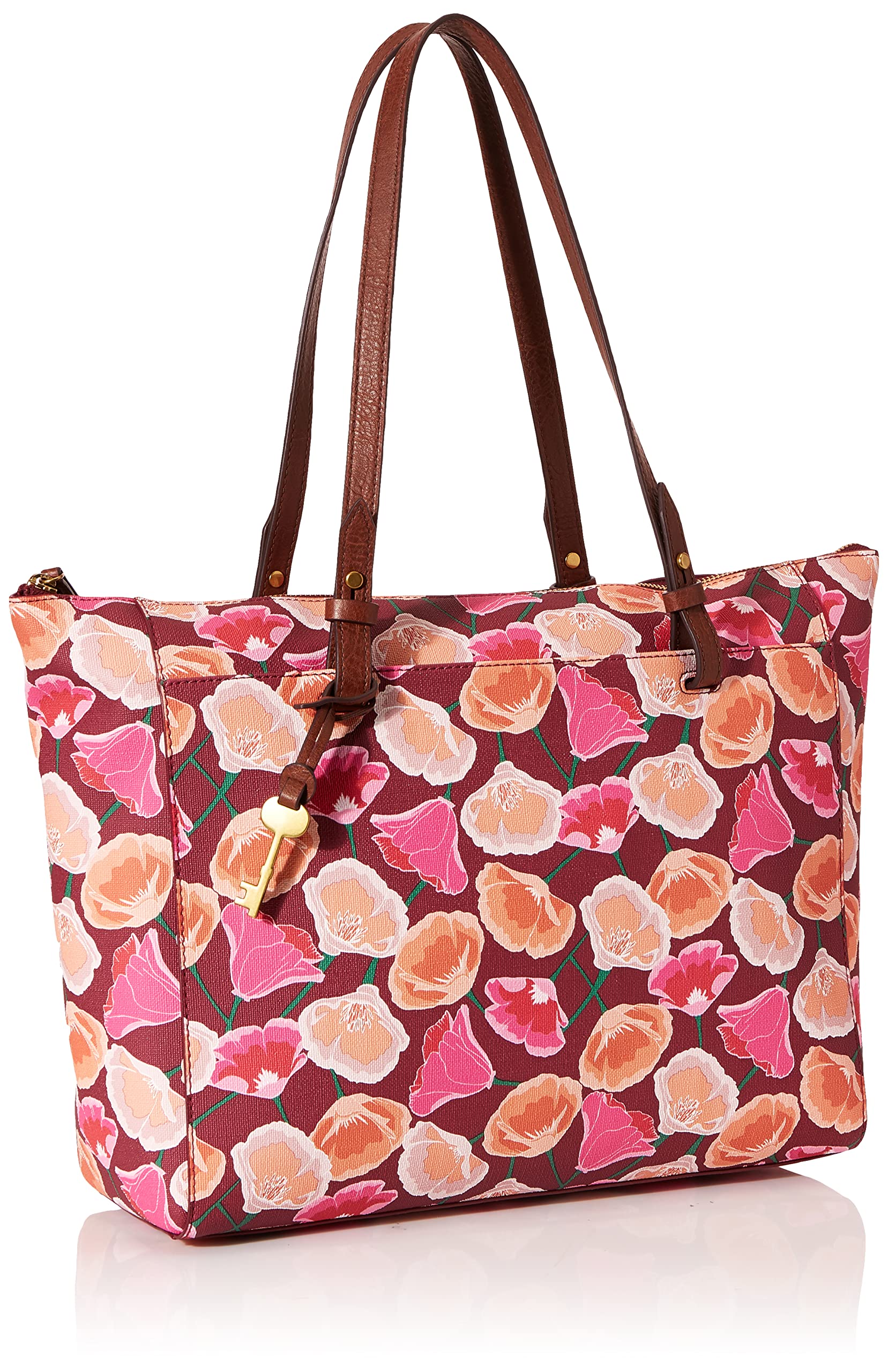 Fossil Women's Rachel Faux Leather Tote Bag Purse Handbag, Pink Floral