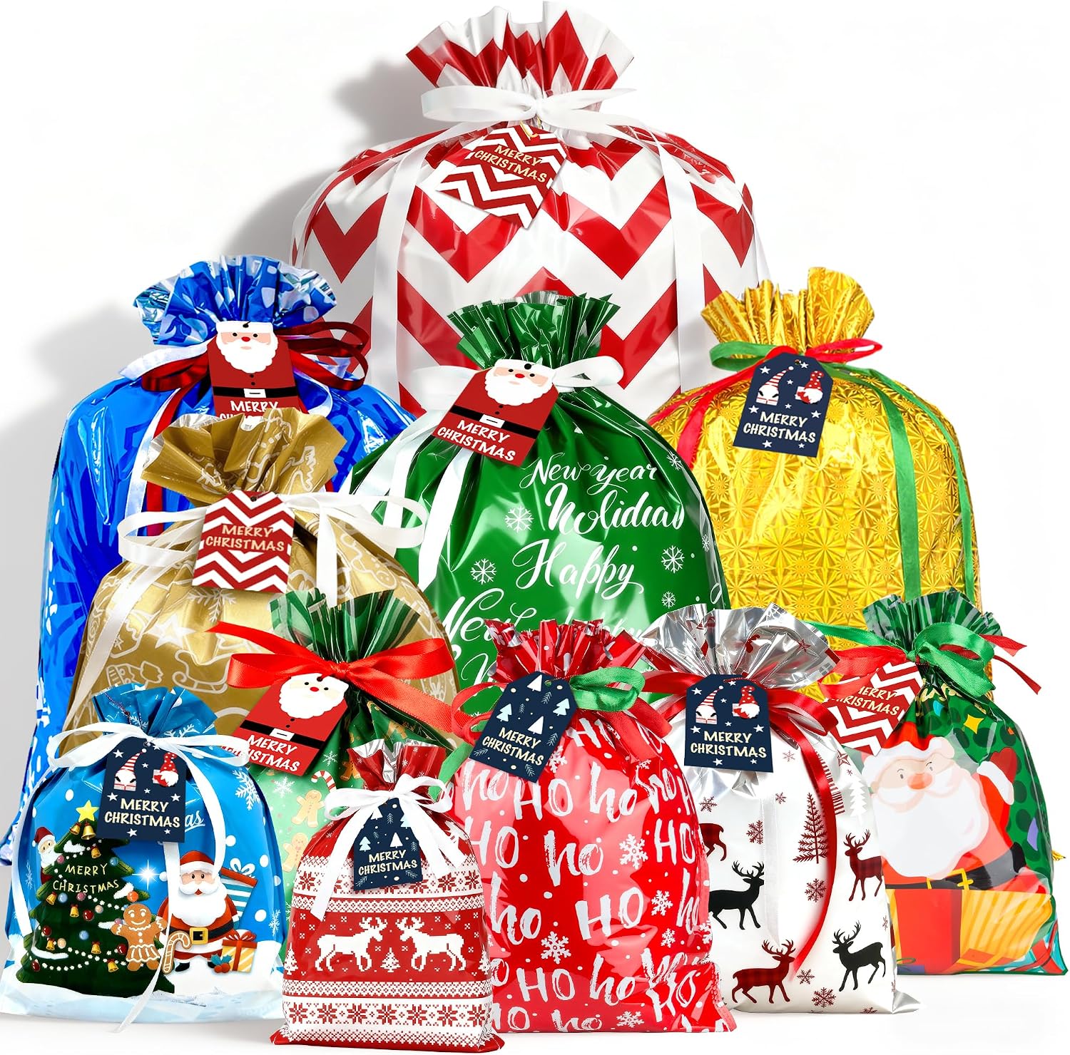 HADAYAKI 38PCS Christmas Gift Bags – Jumbo & Assorted Sizes for Wrap