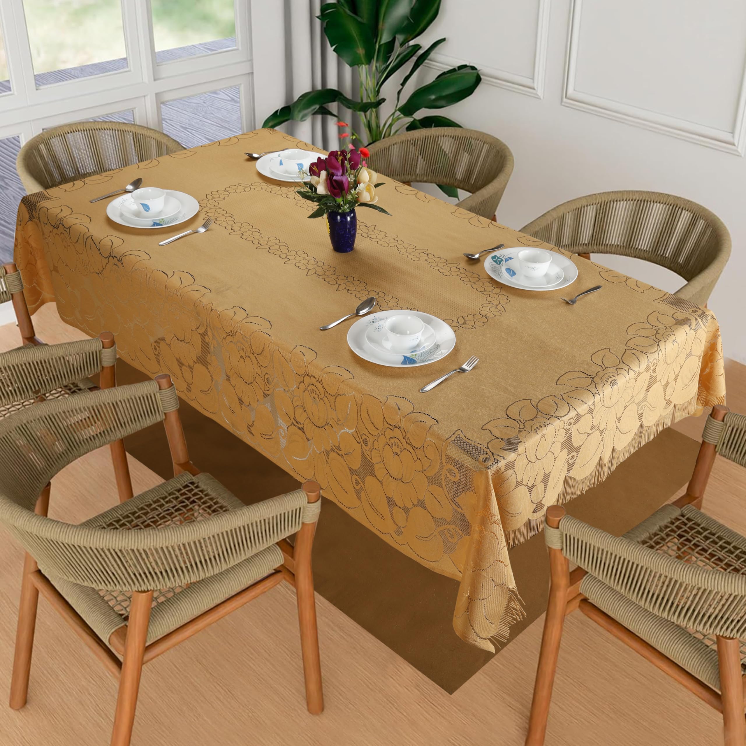 Homerz Premium 6-8 Seater Table Cloth, Soft Cotton Knitting Fabric (Frill Chicku, 60x90 inch- 6-8 Seater)