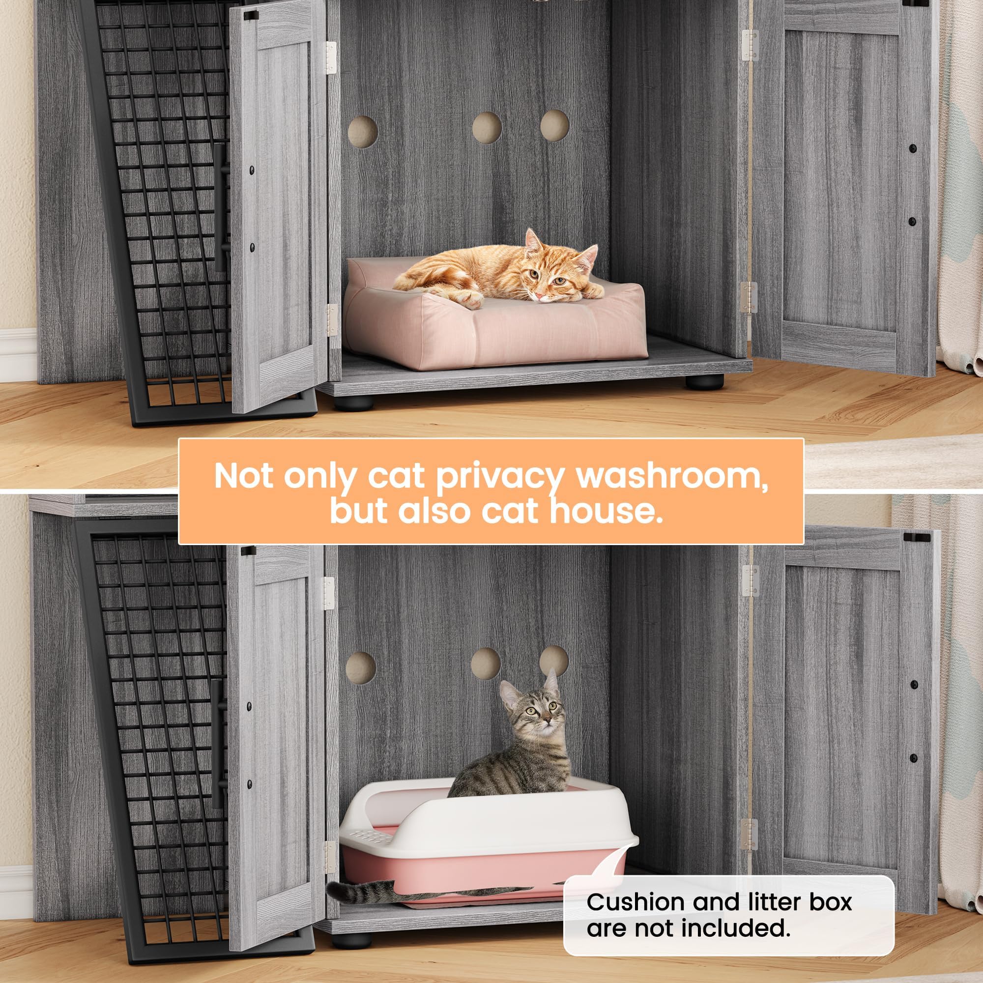 Cat Litter Box Enclosure Furniture with Double Layer Design, Hidden Litter Box & Lounge Villa for Indoor Cats - Includes Ladder, Platform, and Washroom Space for Living Room, Wax Wood - image 4