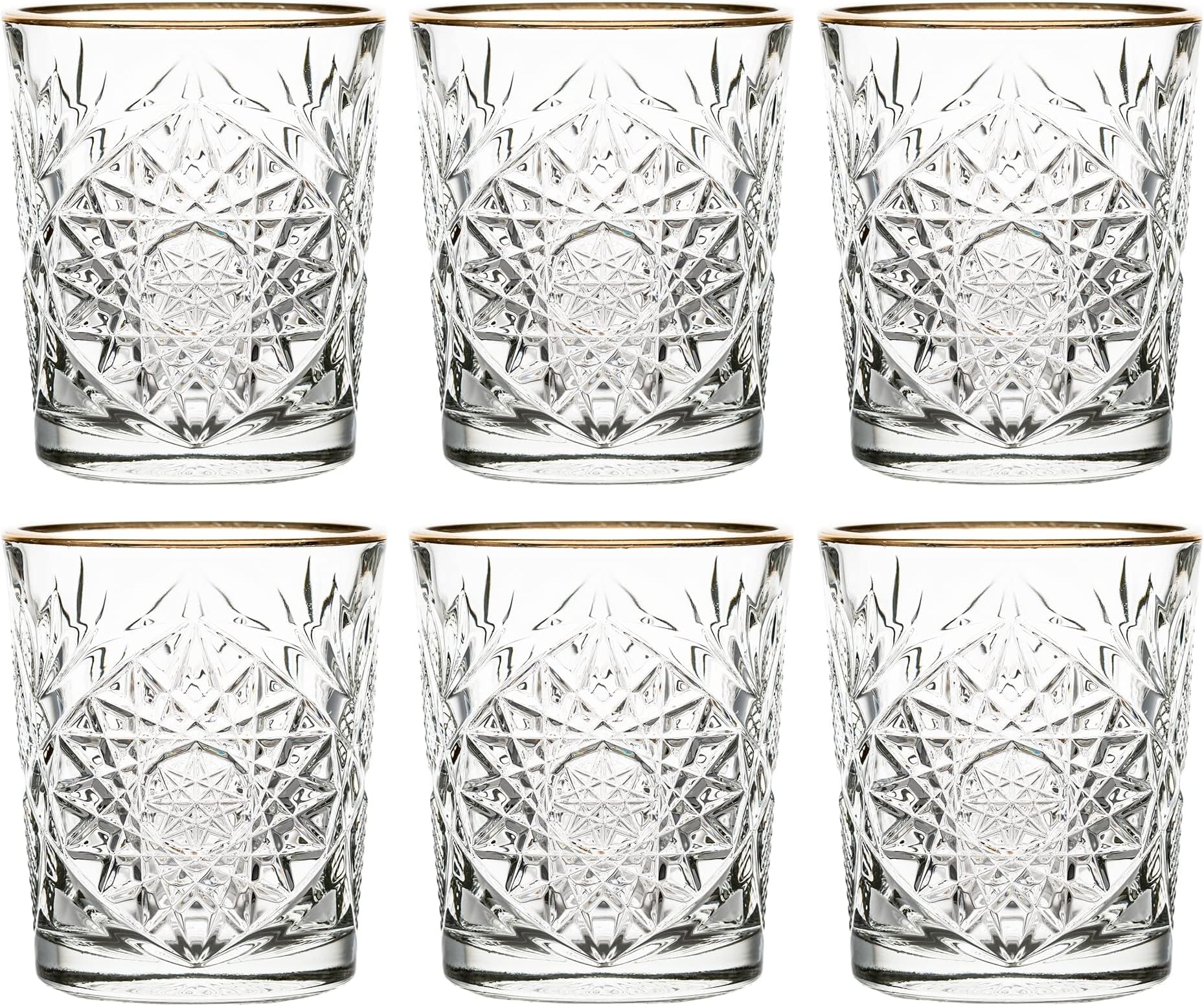 Libbey Drinking Glass Hobstar Gold Rim - 355 ml / 35,5 cl - Pack of 6 - Vintage Design - Gold Rim