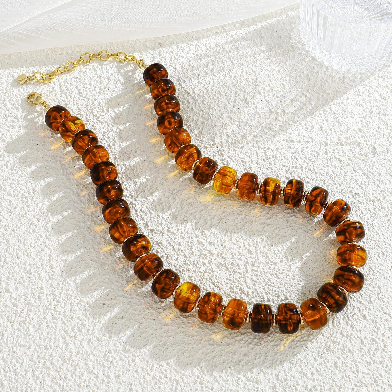 Chunky Colorful Beaded Choker Necklace for Women - Summer Beach Round Resin Beads Necklace, Trendy Statement Summer Beach Jewelry Birthday Gifts for Vacation Holiday